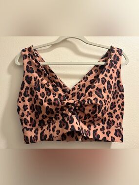 Fabletics Pink Leopard Print Twist Front Sports Bra Top
